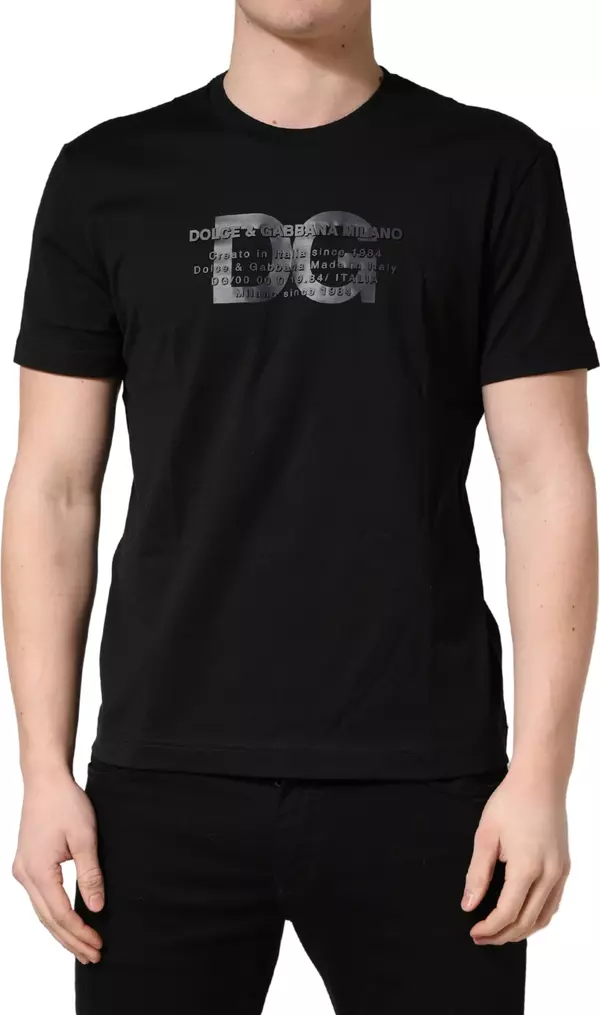 Black Logo DG Print Cotton Crew Neck T-shirt