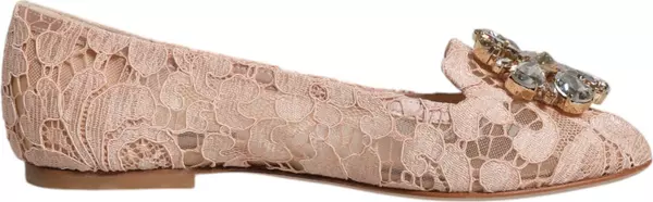 Beige Lace Crystal Ballet Flats Loafers Shoes