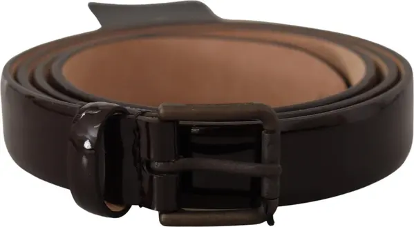 Black Patent Leather Logo Metal Waist Buckle Belt