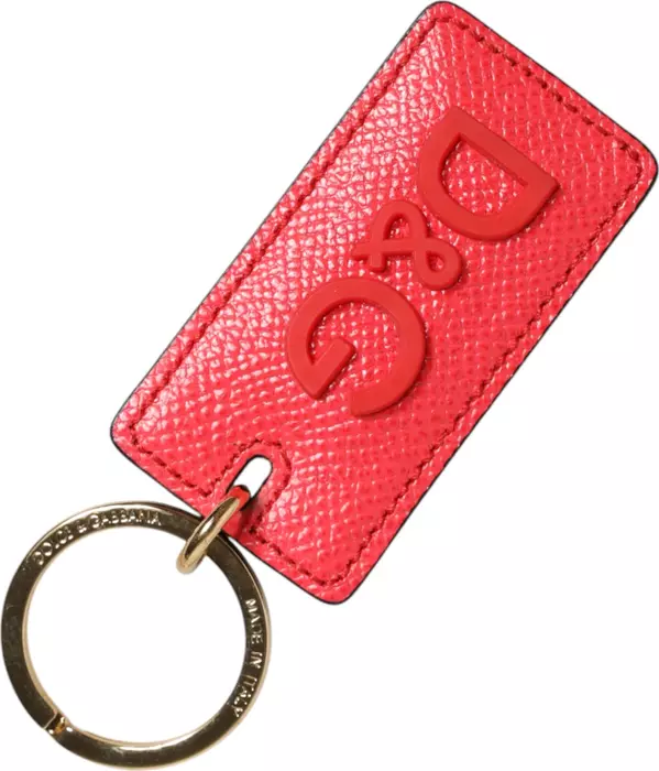 Red Calf Leather Logo Metal Ring Men Keychain Keyring