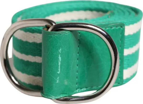 White Green Stripes Canvas Silver Metal Buckle Belt