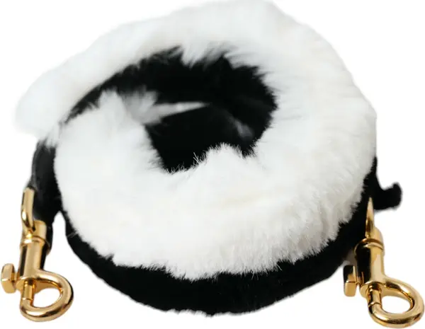 Black White Lapin Fur Accessory Shoulder Strap