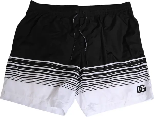 Black White Striped DG Logo Men Short  Swimwear