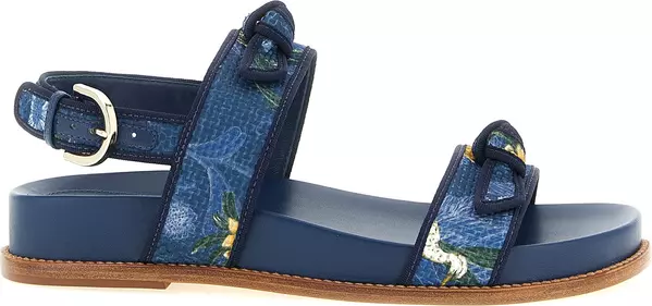 Blue Cowhide Flat Sandals