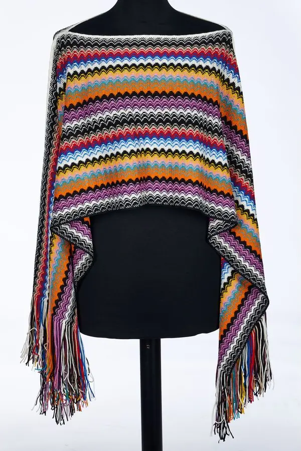 Multicolor Wool Women Poncho