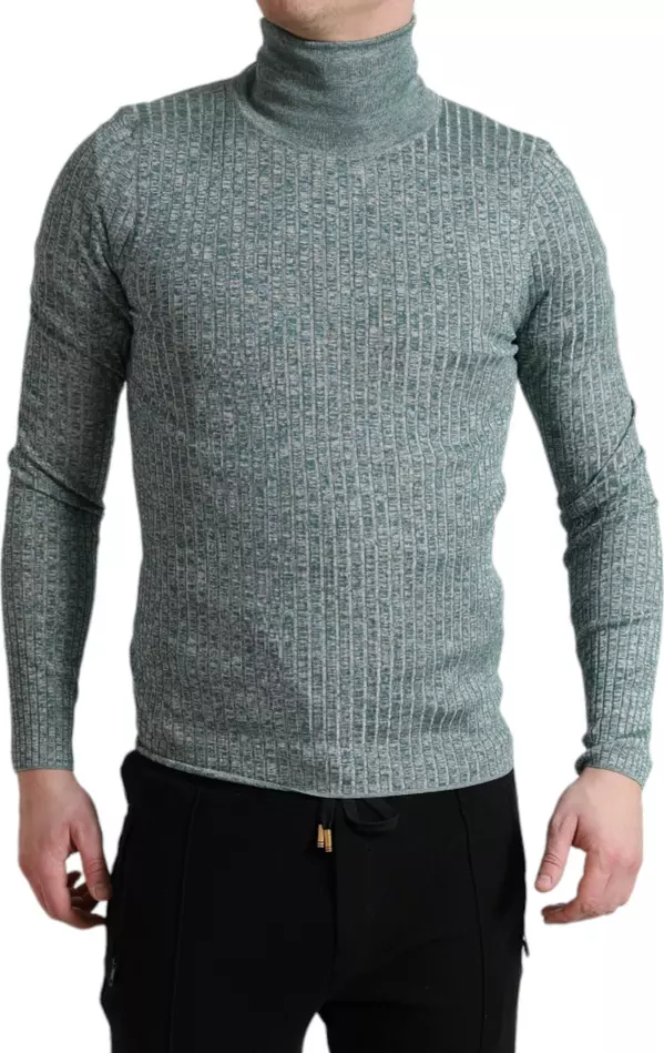 Green Polyester Turtleneck Pullover Sweater