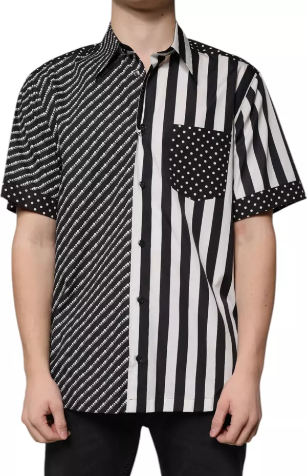 Black White Striped Button Down Casual Shirt