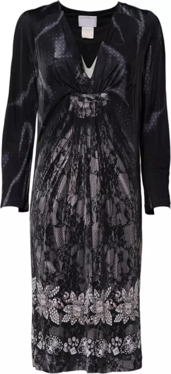 Black Floral Viscose Sheath Midi Dress