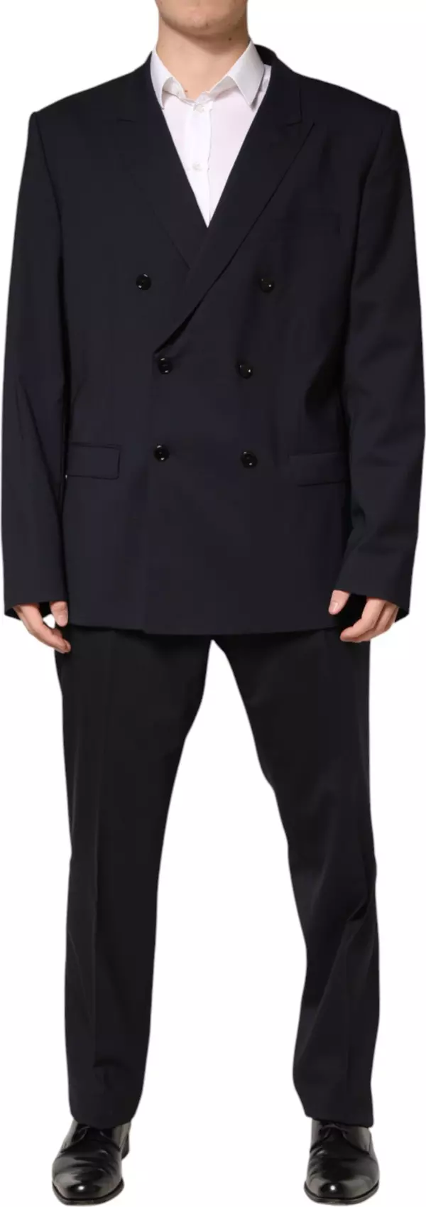 Blue Wool Double Breasted 2 Piece Men Suit