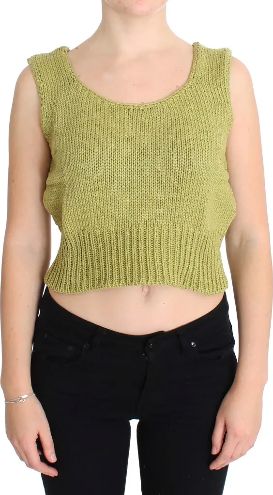 Green Cotton Blend Knitted Sleeveless Sweater