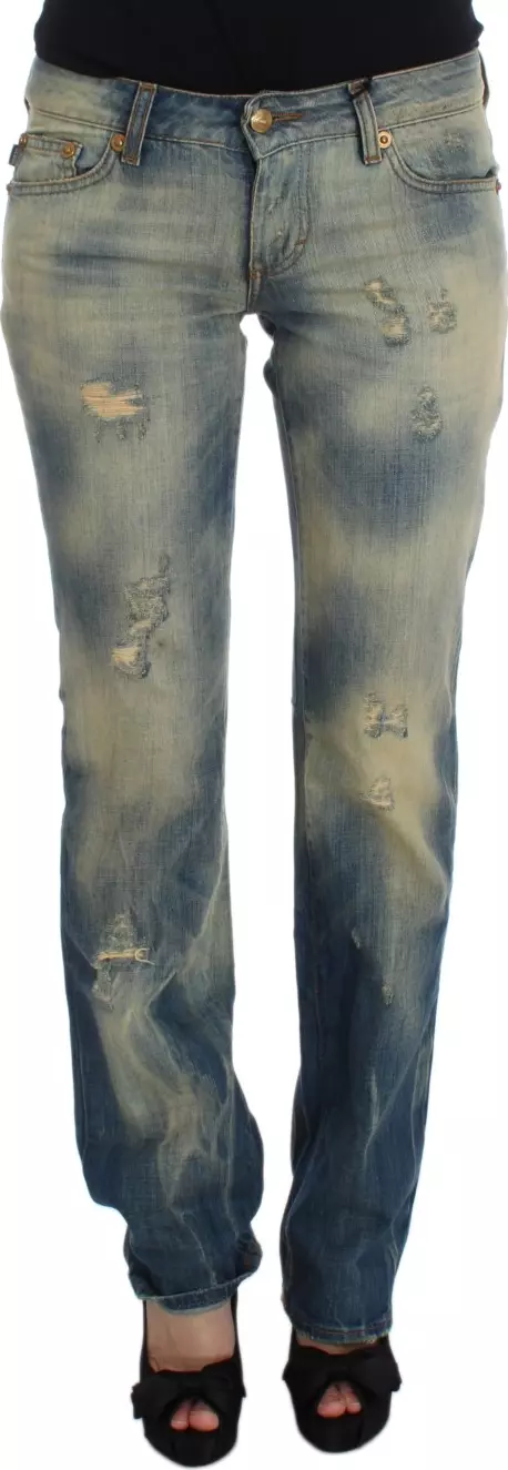 Blue Wash Cotton Slim Fit Bootcut Jeans