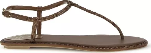 Brown Satin Flat Sandals