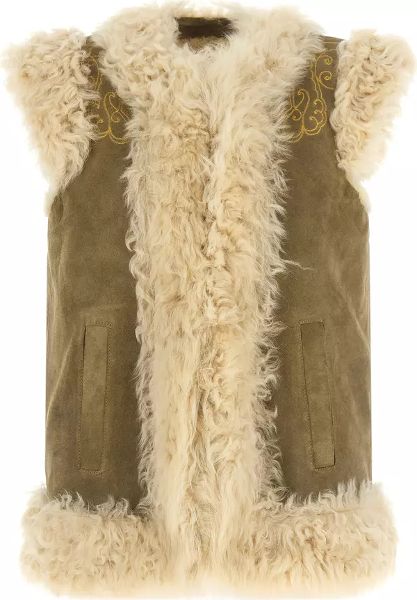 Beige Lamb Fur Sleeveless Jacket