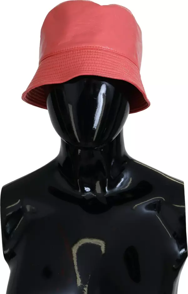 Peach Quilted Faux Leather Women Bucket Cap Hat