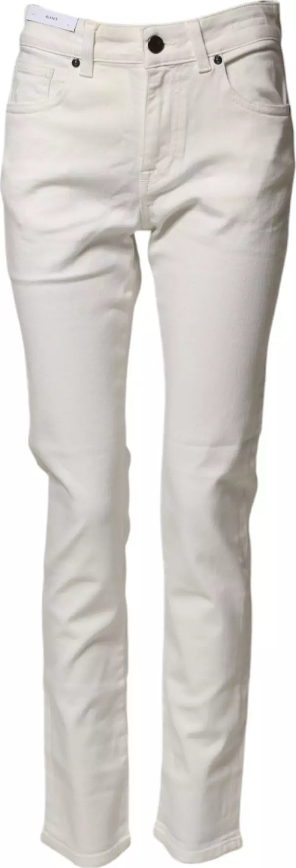 White Cotton Mid Waist Skinny Denim Trouser Jeans