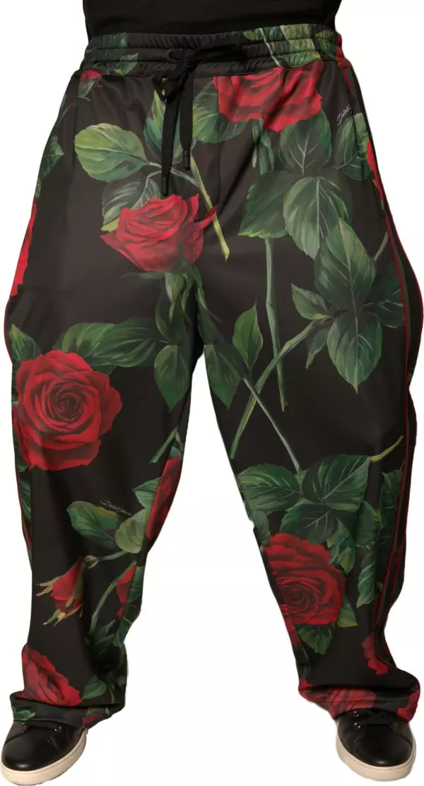Black Floral Polyester Jogger Sweatpants Pants