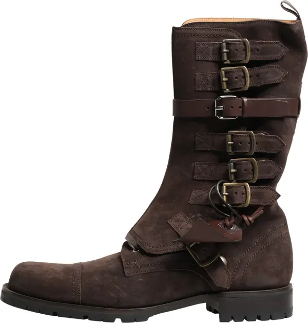 Brown Suede Leather Combat Ankle Boots  Shoes