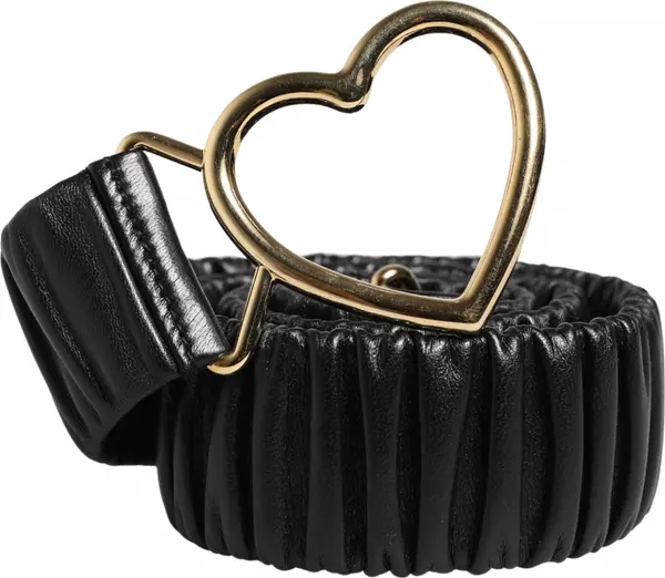 Black Leather Gold Heart Metal Buckle Belt