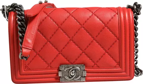 Red Diamond Stitch Calfskin Leather New Medium Boy Bag
