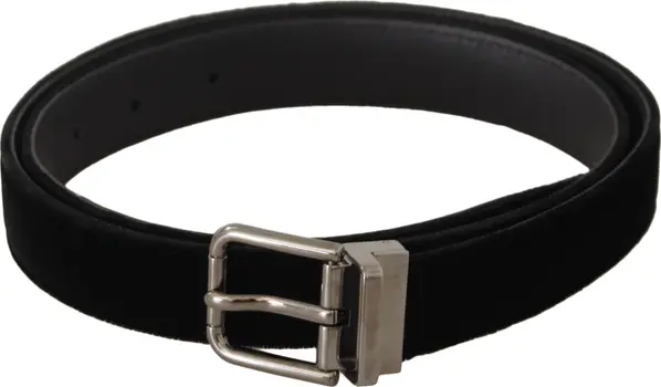 Black Classic Velvet Logo Engraved Metal Buckle Belt