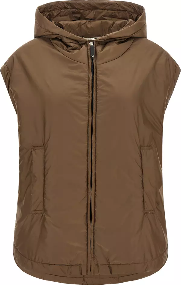 Brown Polyester Sleeveless Jacket