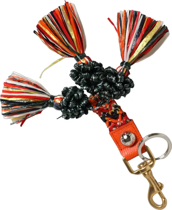 Raffia Leather Clasp Finder Chain Keyring Multicolor