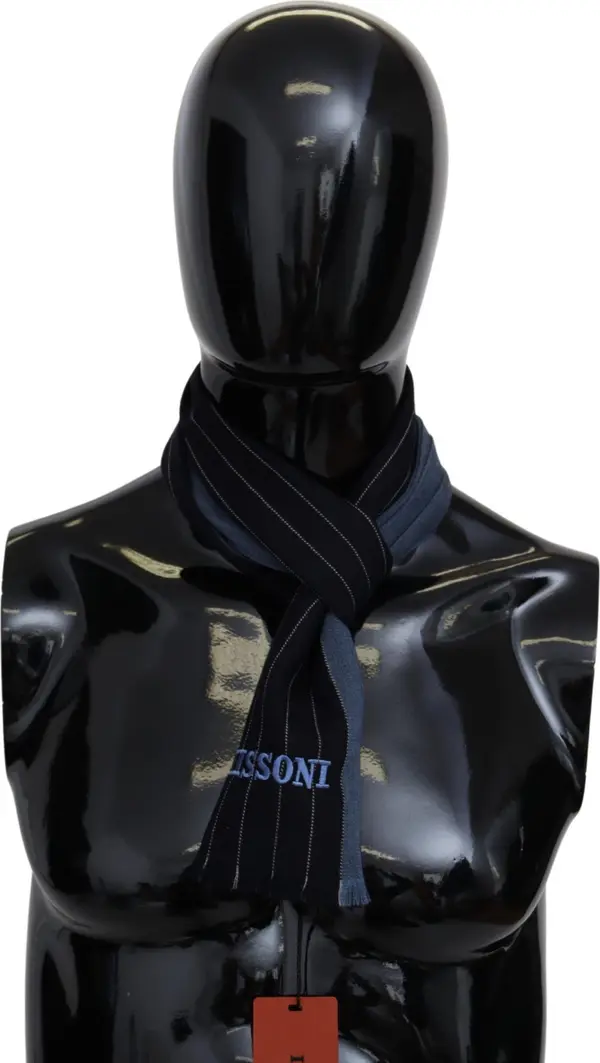 Black Blue Striped Wool Unisex Wrap scarf