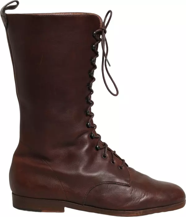 Brown Leather Lace Up Mid Calf Boots Shoes