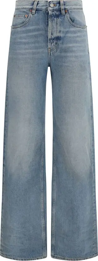 Blue Cotton High-Waisted Jean