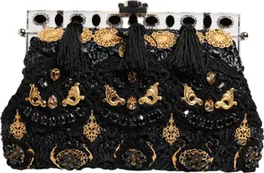 Black Tassel Gold Baroque Crystal Evening Clutch Bag
