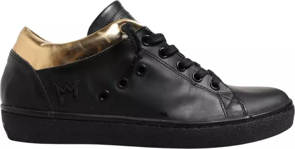 Black Gold Lace Up Low Top Women Sneakers Shoes