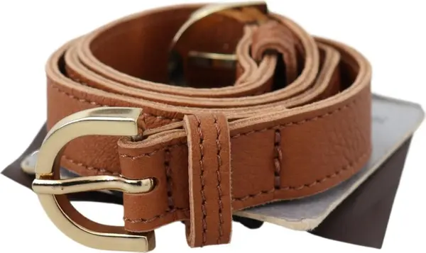 Light Brown Leather Gold Double Buckle Waist Belt