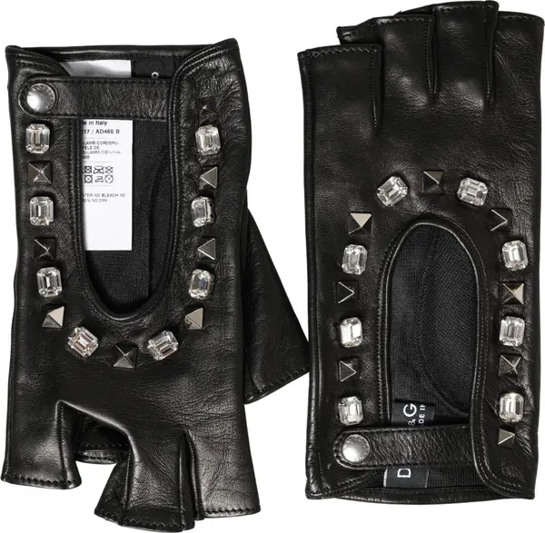 Women Black Embellished Wrist Length Mitten Gloves
