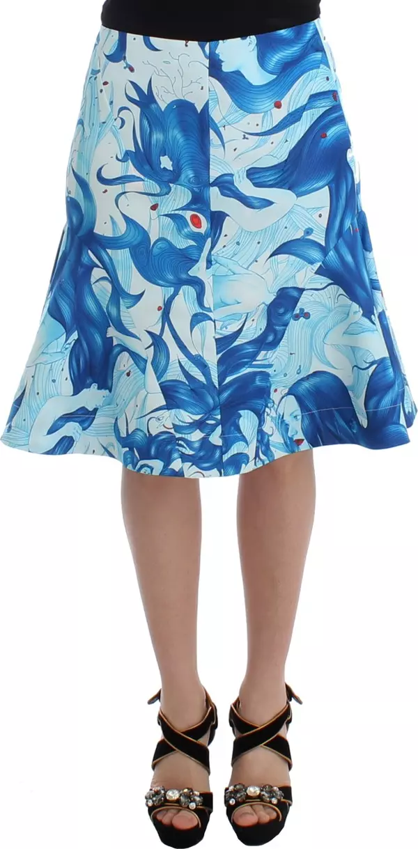 Blue Peplum Fresco-Print Straight Pencil Skirt