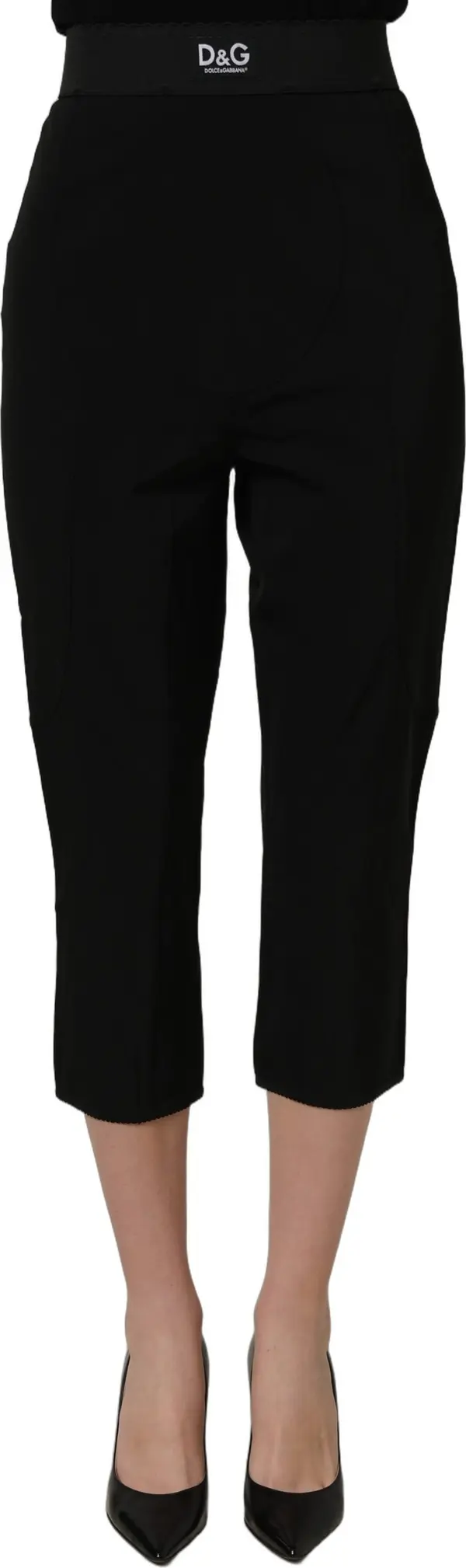 Black Viscose High Waist Capri Trouser Pants