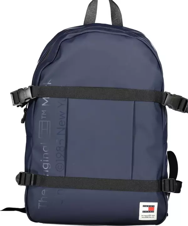 Blue Polyurethane Men Backpack