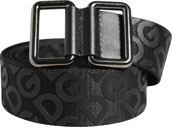 Black Logo Monogram Silver Metal Buckle Belt