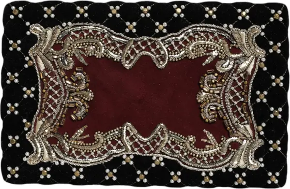 Bordeaux Black Velvet Gold Frame Clutch Evening Purse Bag