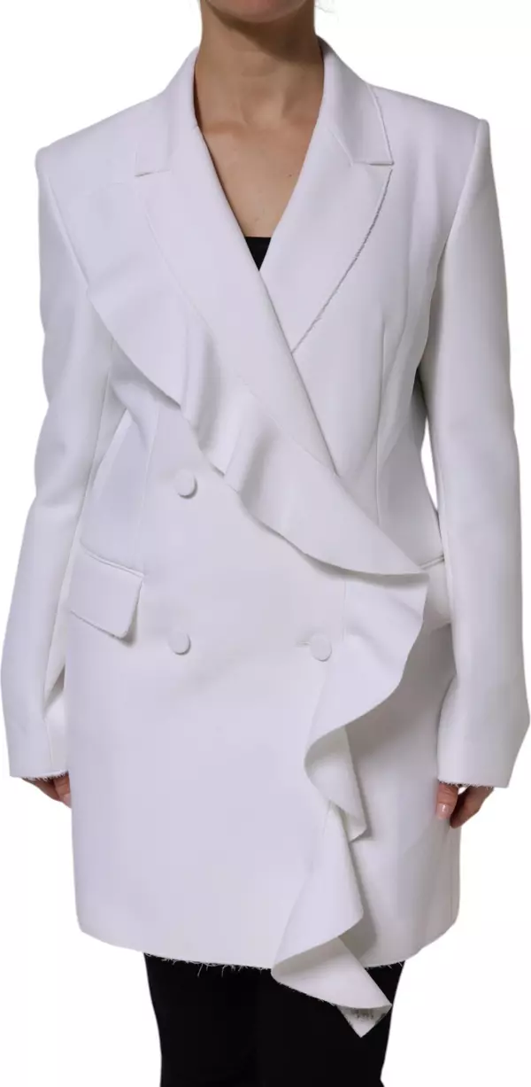 White Polyester Long Sleeves Ruffled Wrap Jacket