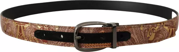 Multicolor Embossed Leather Black Metal Buckle Belt