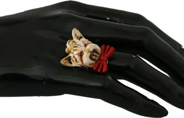 Beige Dog Pet Branded Accessory Gold Brass Resin Ring