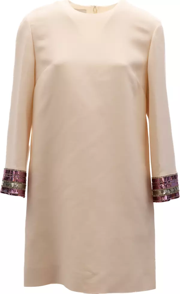 Women Cream Dress With Multi-Colored Sequin Cuffs