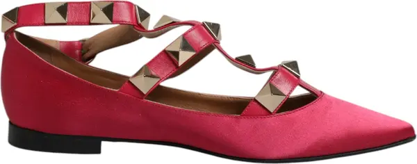Red Gold Studded Pointed Toe Ballet Flats Shoes