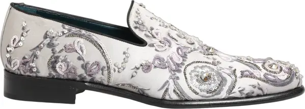 White Sequined Formal Slip On Loafers Shoes