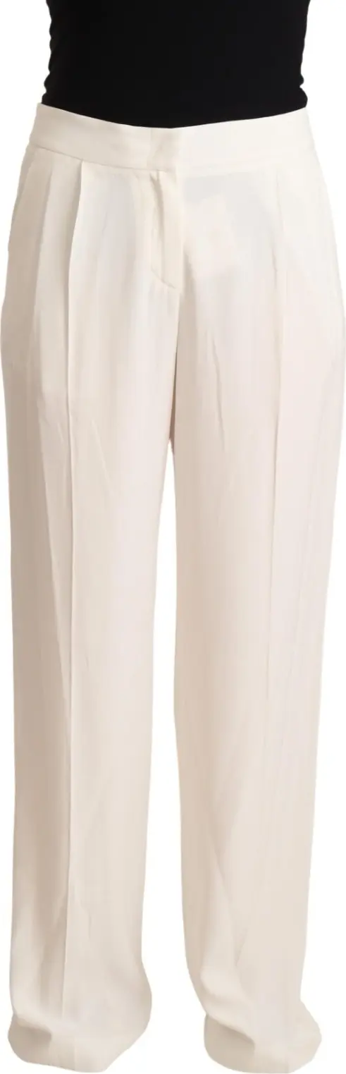 White High Waist Pleated Straight Formal Trouser Pants