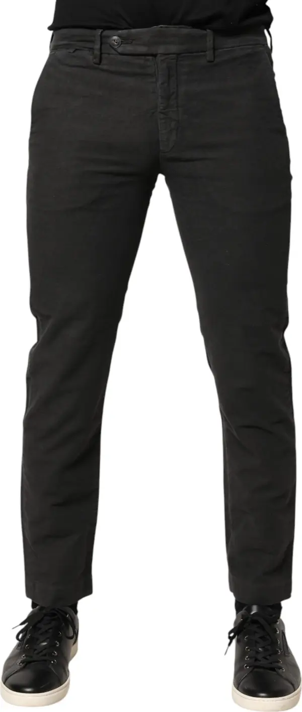 Dark Gray Cotton Mid Waist Skinny Men Denim Jeans