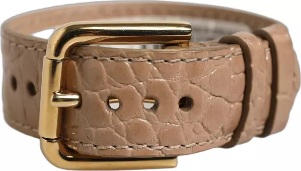 Brown Embossed Leather Gold Buckle Belt Strap Bracelet