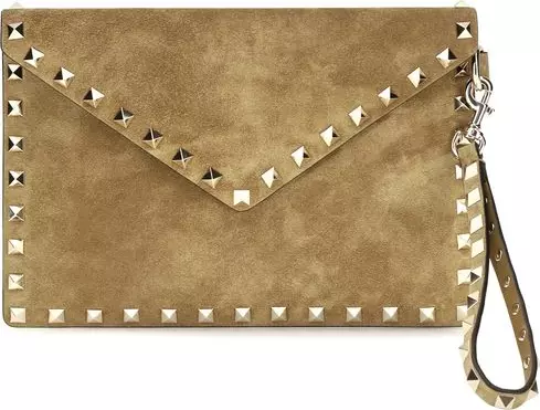 Beige Suede Leather Clutch Bag