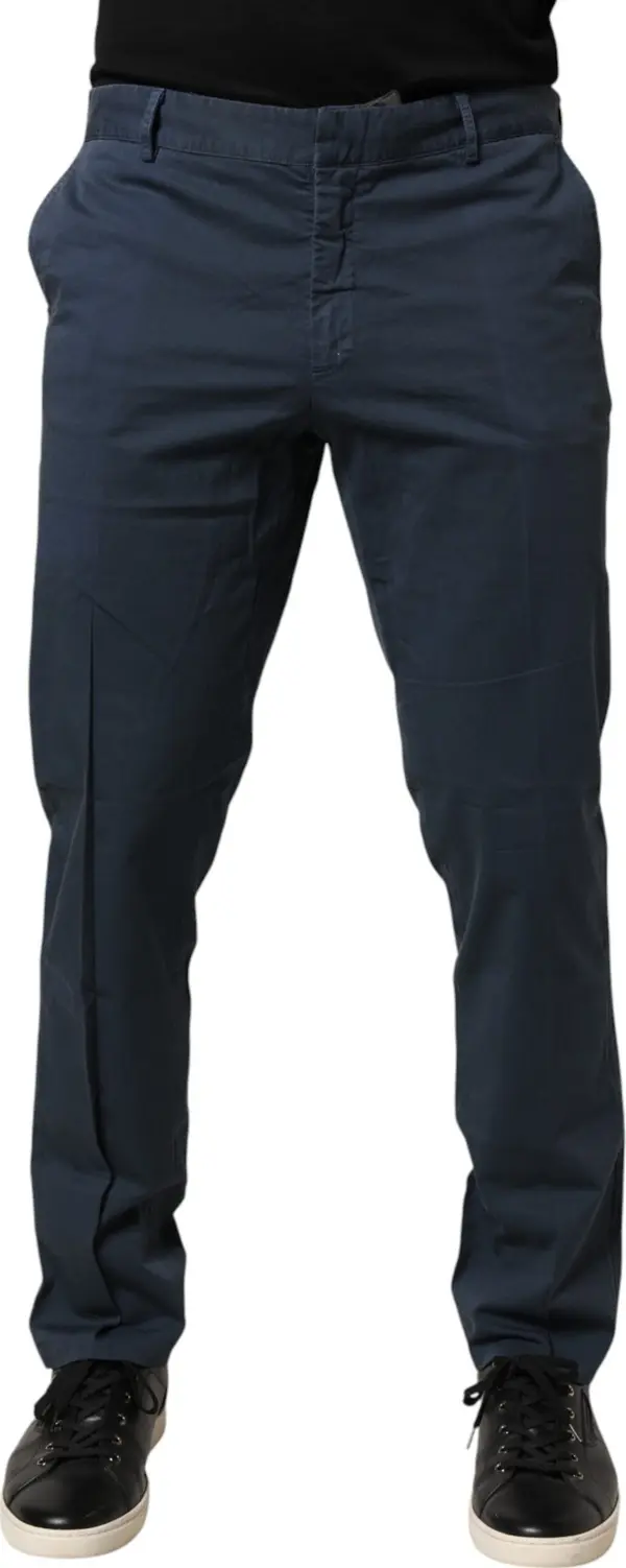 Blue Skinny Fit Mid Waist Men Chino Trouser Pants