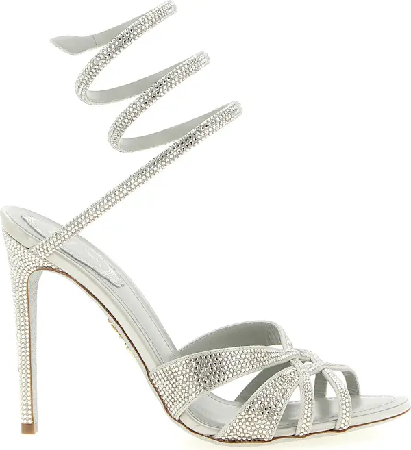 Silver Viscose Stiletto Heel Sandals